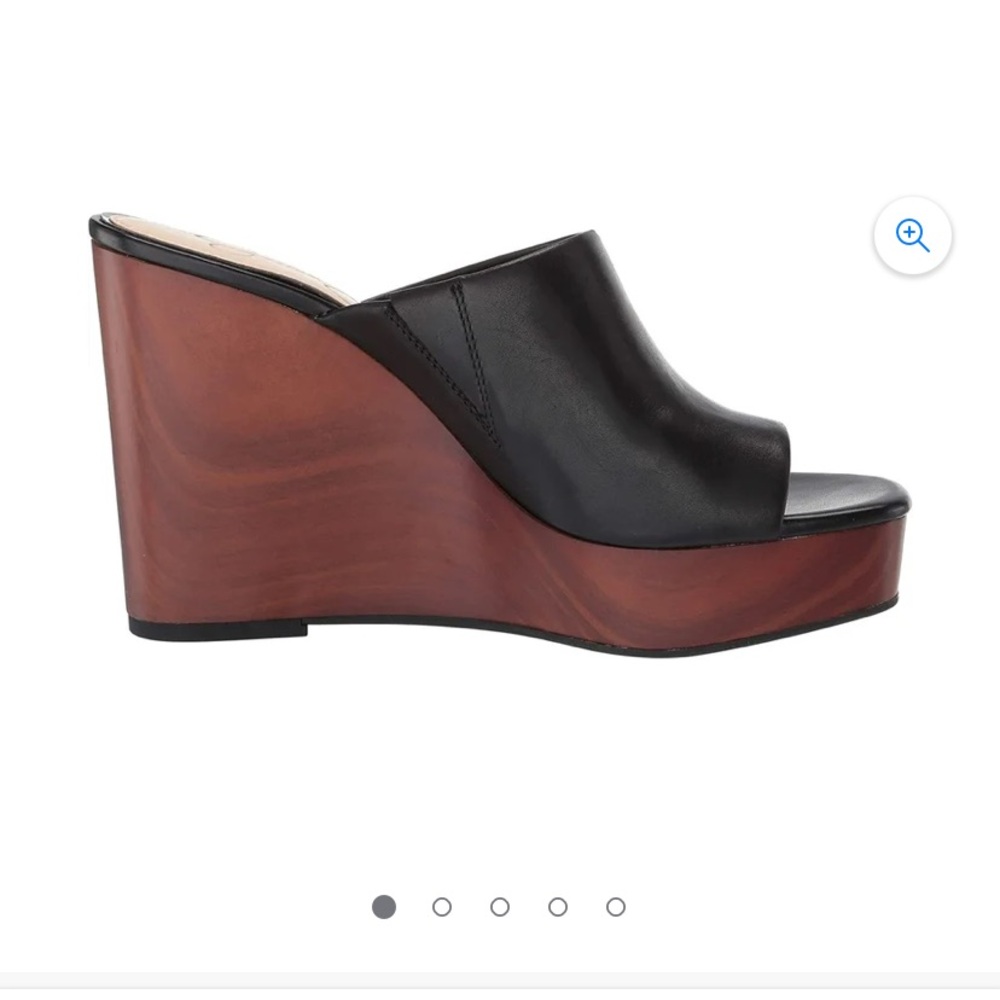 Jessica Simpson Black Leather Open-Toe Wedge Sandals with Wood-Effect Platform - Picture 2 of 11